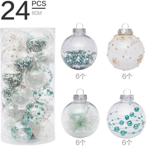 24pcs 6cm Mint Green Christmas Ball Ornaments For Christmas Tree Decoration Transparent Ball For Xmas Holiday Home Decoration