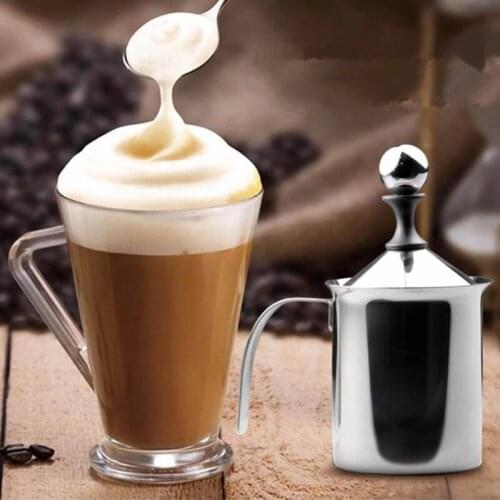 400ML/800ML Manual Milk Frother Stainless Steel Double Mesh Milk Creamer Milk Foam Mesh Hand Pump Pitcher Coffee Foamer Creamer