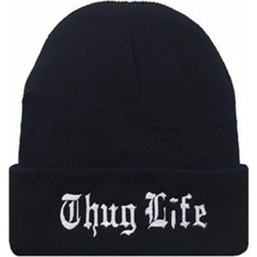 New Tide West Beach THUG LIFE Beanies Gangsta Tattoo Knitted Cap Knit Hip Hop Men Women Winter Warm Wool Gorros Hats