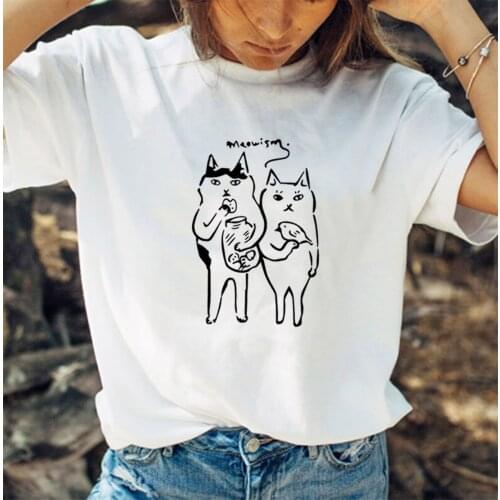 Cats Printing Funny T Shirt Women Top Harajuku Cotton Tshirt Women Short Sleeve Mujer Camisetas Casual Tee Shirt Femme T-shirt