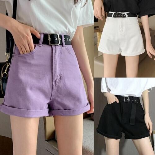 Casual Hot Shorts Women High Waist Denim Shorts with Pocket Denim Shorts for Women Wide Leg Hot Shorts Femme Shorts with Belt