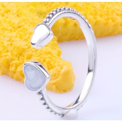 Original Open Delicate Hearts Rings With Enamel For Women 925 Sterling Silver Ring Wedding Party Gift Fine Pandora Jewelry
