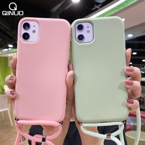 Liquid Silicone Chain Necklace Phone Case For iPhone 11 Pro XS MAX X XR 6 6S 7 8 Plus SE 2020 Lanyard Neck Strap Cord Rope Cover