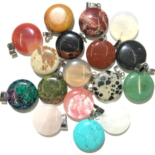 2 Pcs Natural Stone Pendant Necklace Accessories Round Shape Crystal Agates Stone Turquoises Charms For Jewelry Making Bracelet