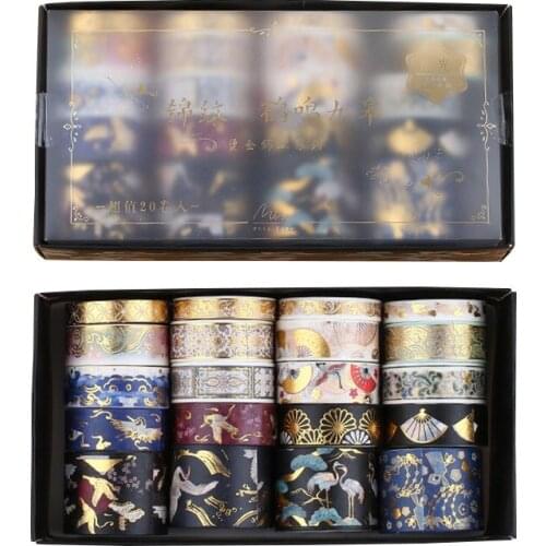 20 Pcs Set Gold Foli Washi Tape Vintage Chinese Luxury Masking Decorative Adhesive Sticker Scrapbook Diary Stationery Fidget Toy