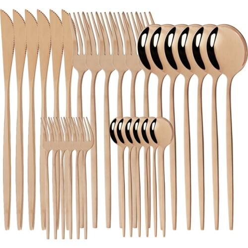 30PCS Rose Gold Mordern Tableware Set Furit Fork Spoon Knife Kitchen Flatware Cutlery Set Stainless Steel Dinnerware Dinner Set