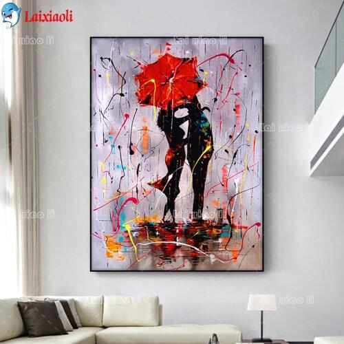5d home decor diamond painting Romantic couple kissing full drill square round diamond embroidery couple in the rain art mosaic