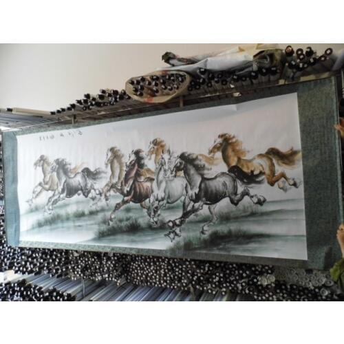 250CM large Huge -TOP foreign business gift Home office WALL Decorative art Success 8 running horses ART chinese silk painting
