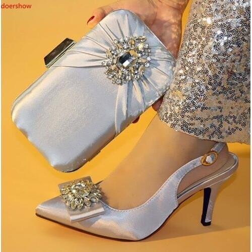 Doershow Fashion Italian Shoes With Matching Bag Set High Quality African Shoes And Bag Set For Wedding Party Nigerian !SXX1-10