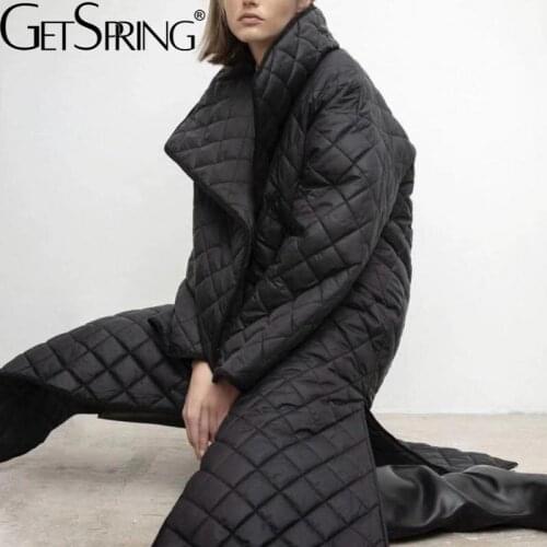 Getspring Women Parkas Split Irregular Long Winter Jackets And Coats Warm Lining Black Woman Jackets Winter 2021 New Fashion