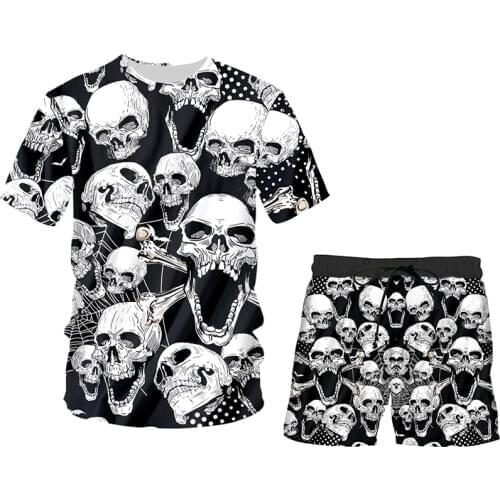 IFPD Summner Mens Set Skull 3D T-Shirts And Shorts Hip Hop Full Printed Short Pants Tank TopTracksuits Streetwear Sportswear