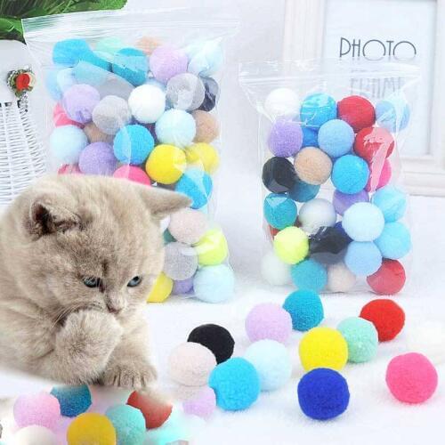 Random Color Cat Toy Cat Pompom Dropshipping 2020 Pet Toys Pom Pom Cat Toys For Stretch Plush Ball Interactive Assorted Playing