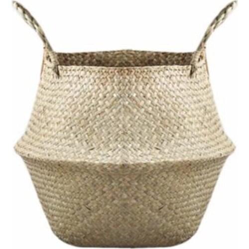 1pc Storage Basket Rattan Straw Basket Wicker Folding Flower Pot Seagrasss Flower Baskets Garden Planter Flower Pot Decoration