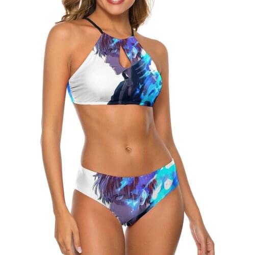 Swimsuits Todoroki Shoto Cosplay My Hero Academia Anime Women Tankinis Two Piece High Waist Bikini Sexy MHA Swimming Bathing Set