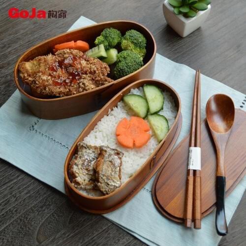 Natural wood lunch boxes Japanese oval bento box handmade wooden fruit sushi portable picnic food container students dinnerware