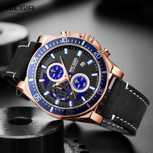 MEIGR Casual Chronograph Quartz Watches for Men 2020 Luxury Top Brand Waterproof Wristwatch Military Sports Leather Watch 2132