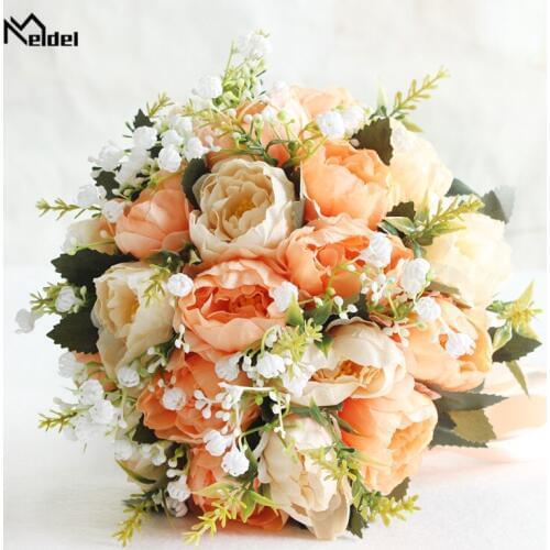 Meldel Wedding Bouquet Flowers Marriage Accessories Small Bridal Bouquets Silk Peony Wedding Bouquets for Bridesmaids Decoration