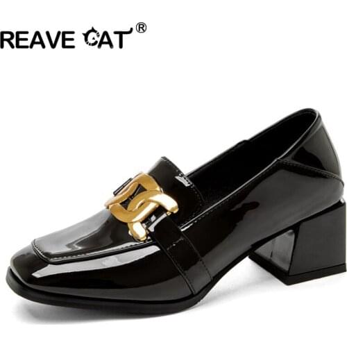 REAVE CAT Men PU Leather Low Heel Slip On Chains Lazy Newest Flats Male Casual Stylish Loafers Shoes Zapatos De Hombre Size 44