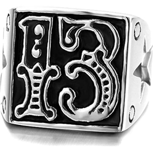 Megin D Vintage Personality Lucky Number Carved Stainless Steel Mens Rings for Father Friend Lover Fashion Design Gift Jewerly