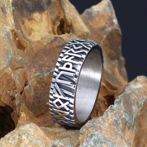 Stainless steel Odin Norse Viking Amulet Rune MEN Ring Fashion Words Retro Jewelry Party Wedding Gift Wholesale OSR823
