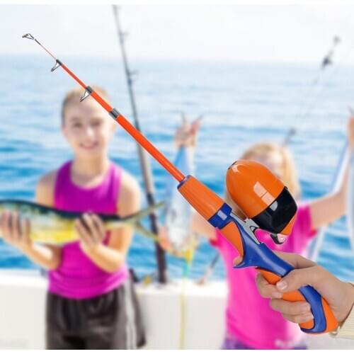 Children Fishing Rod Set Kids Telescopic Fishing Pole Pod All-in-One Reel Line Kit Mini Gun Handle Rod Set For Youth Beginners