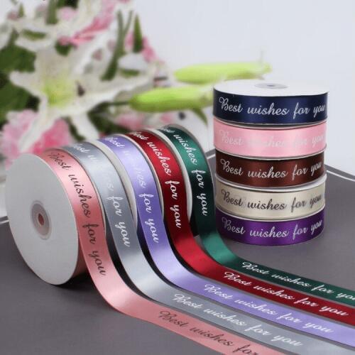 New 25 mm Gift Silk Ribbon print"Best wishes for you"logo Handmade DIY Wedding Party Decoration Gift Wrapping ribbon Supplies
