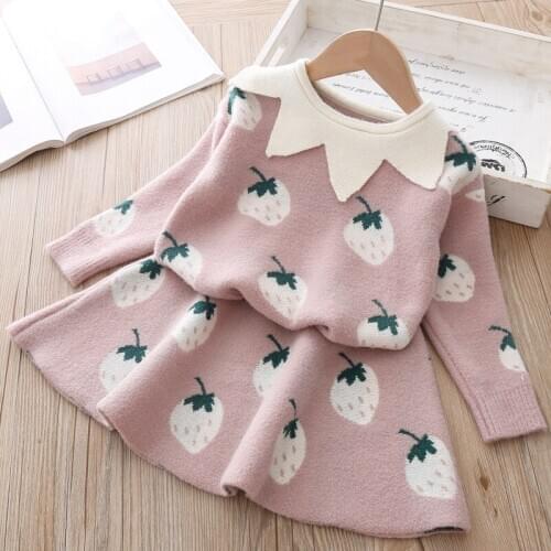 Winter New Little Girl Clothing Sets Korean Knitted Sweater Set For Baby Girls Cute Suit Kids Pullover Outerwear Skirt Outfits