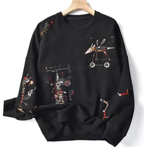 2020 autumn winter new casual fashion stitch embroidery long-sleeved round neck breathable pure cotton casual sweatshirt sportsn