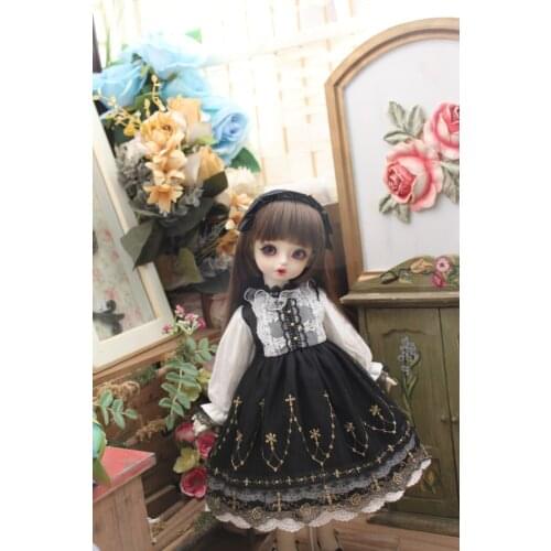BJD doll dress is suitable for 1/41/6 giant baby MSD size fashion black cross embroidered dress skirt + simple headpiece suit