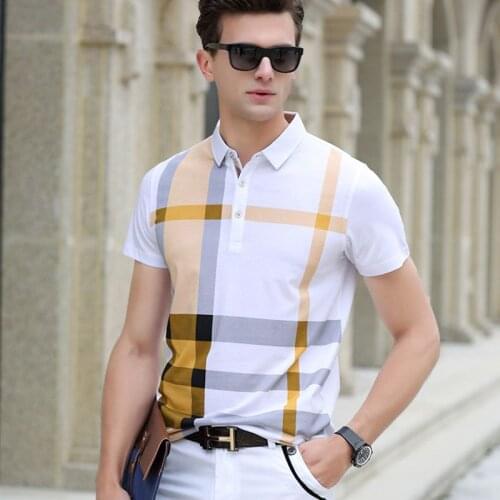 QNPQYX Men Polo Shirt New plaid Summer Fashion classic casual tops Short Sleeves Famous Brand Cotton Business Polo Shirts