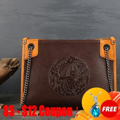 CGA Genuine Leather Summer 2021 New Bags For Women Vintage Embossed Chain Shoulder Bag Nature Cowhide Fashion Female Handbag