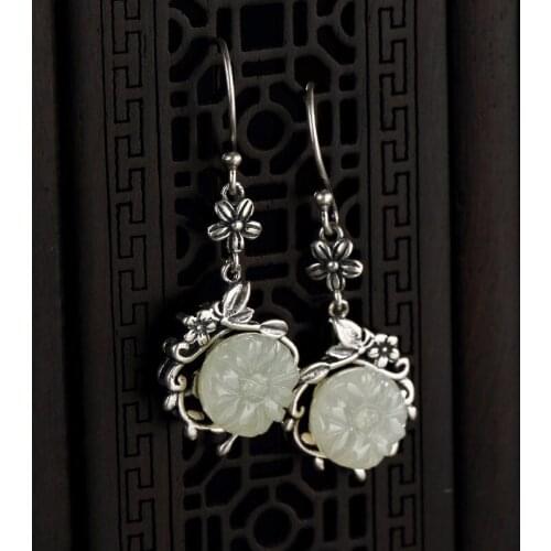 Restoring ancient ways do old Mosaic hetian jade white jade plum flower lady high-grade pendant earrings wholesale