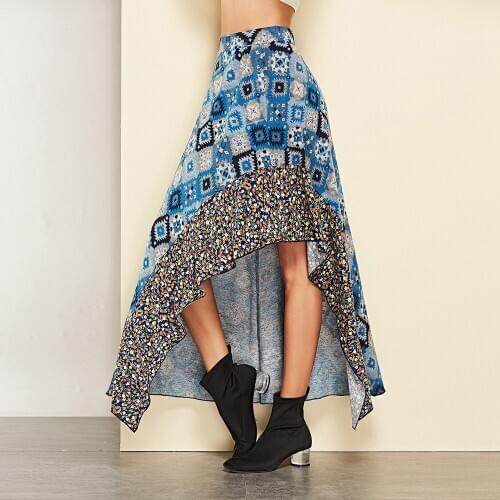 Ladies Long Skirts for Women Winter Geometric Stitching Print Fashion Women High Waisted Skirt Fashion Vintage Free Shipping