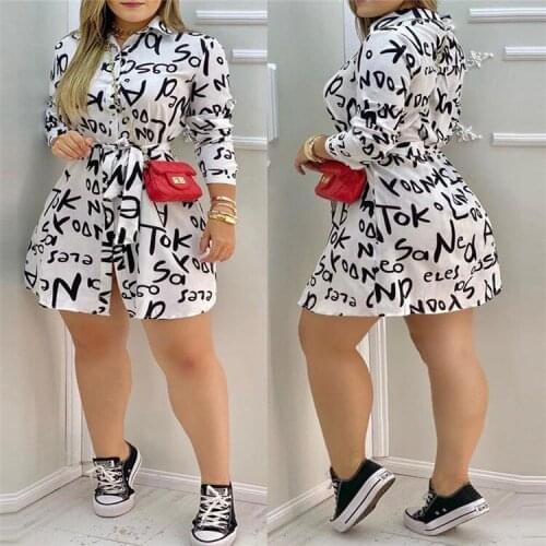 Women Long Sleeve V Neck Loose Blouse New Femal Ladies Sexy Letter Print Dress Elegant Party Dress Office Lady Shirts Dress