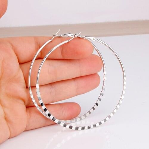 Hgflyxu Gold and Silver Color Big Hoops Earring Party Daily Girl Fashion Trendy Round Ear Hoop Large Size New Jewelry E0222