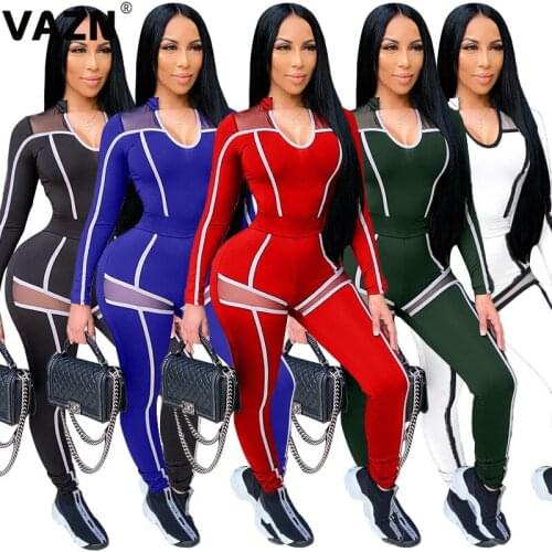 VAZN 2020 New Women Striped Bandage O-neck Elegant Lady Set Outdoor Clothing Suit Women Full Sleeve Tracksuit
