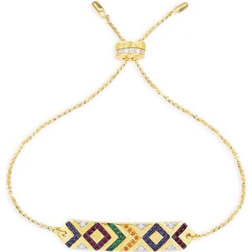 Women‘s Adjust Colorful tribal bracelet with geometric stripes chain bracelet