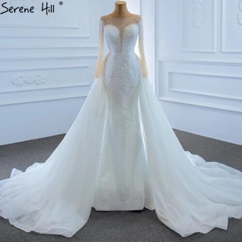 Serene Hill White Mermaid High-end Luxury Wedding Dress 2020 Dubai Pearls Beadings Long Sleeves Bridal Gown Custom Made CHM67182