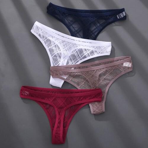 1-3 Pieces Womens Panties Sexy Lace Lingerie Low Waist T-Thong With Solid Color Hollow Out Underwear Womens Underwear