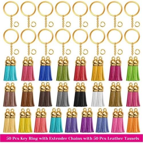 1 Set Key Chain Rings Pendants Leather Keychain Tassel DIY Crafts Jewelry Earrings Making Accessories