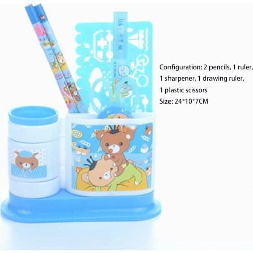 1set Cartoon Pencil Ruler Earser Sharpener 7 In 1 Stationery Set for Kids Gift School Children Student with Mold and Pen Holder
