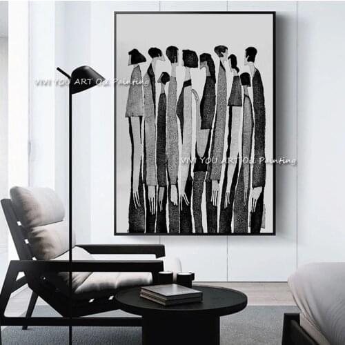 100% Handmade Oil painting black and white Simple abstract figure abstract wall art handmade image For Home Office Decor