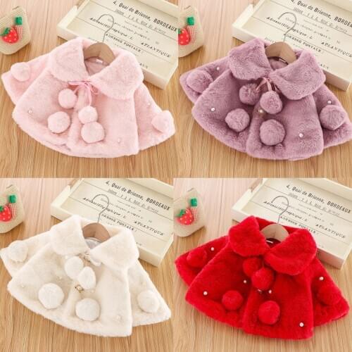 2020 Christmas Toddler Baby Girls Winter Cute Soild Faux Furs Cape Windproof Coat Warm Cloak Princess cloak coat Korean wild Y4