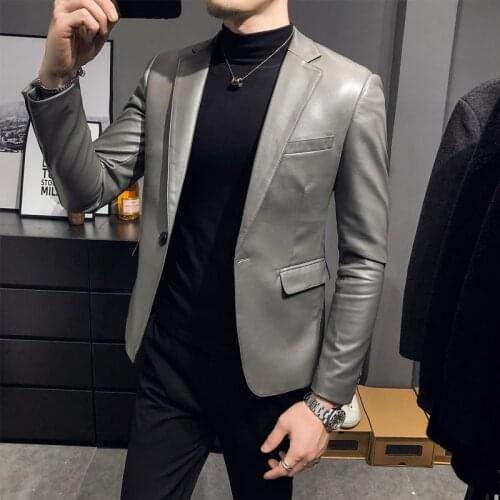 2021 Brand clothing Fashion Mens High quality Casual leather jacket Male slim fit business leather Suit coats/Man Blazers S-5XL