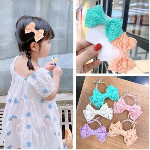 25 Pcs/Lot, 2.75" Baby Girls Cotton Lace Bow Hair Clips, Lace Fabric Bow Hair Ties, School Girl Bow Hair Accessories