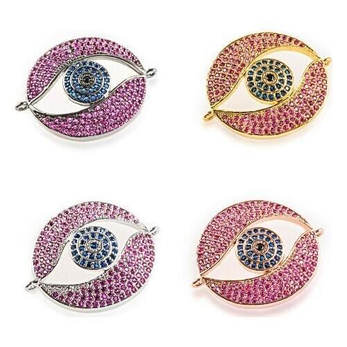 6*29mm Evil Eye multicolor micro pave cz zircon cubic zirconia beads DIY Copper necklace bracelet connectors accessories w24