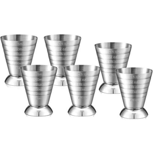 6 Pieces Cocktail Measuring Cups Stainless Steel Cocktail Jiggers 2.5 Oz,75 Ml,5 Tbsp Drink Jiggers For Bartender Bakers