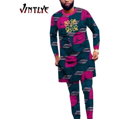 African Boubou Suit for Men Dashiki Bazin Riche Agbada Mens Suits 2 Piece Sets Slim Bodycorn Shirt and Pants Casual 3XL WYN1520
