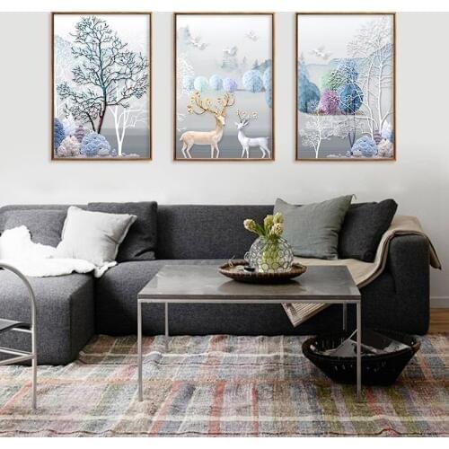 Watercolor Anthropomorphic Snow tree Sika Deer Nordic Art Print Poster Canvas Painting Wall Pictures For Living Room Home Decor
