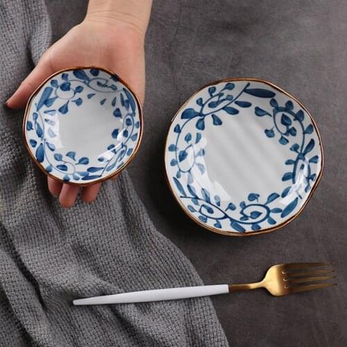 Japanese hand-painted gou vine sauce vinegar dish ceramic household sauce round flavor dish creative snack dish Japanese ceramic
